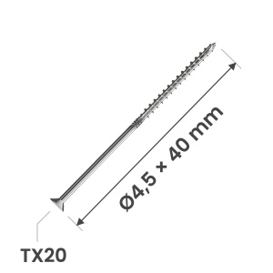 Surub structural lemn 4.5x40mm, cap inecat TX20, Holz Technic SNK, zincat alb, 400 buc