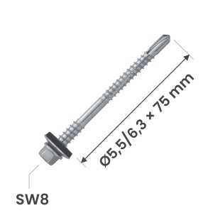 Surub autoforant panouri sandwich 5,5/6,3x75mm, saiba R16, strapungere 6 mm, OEM T6, zincat, 100 buc