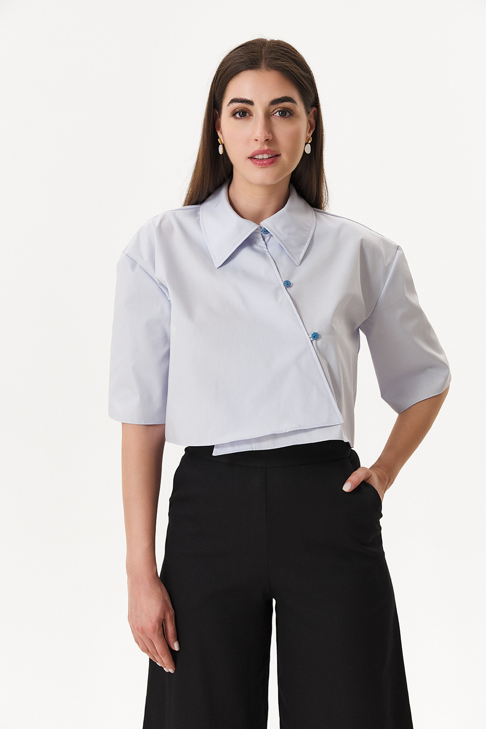 Pantaloni negri din gabardin de bumbac