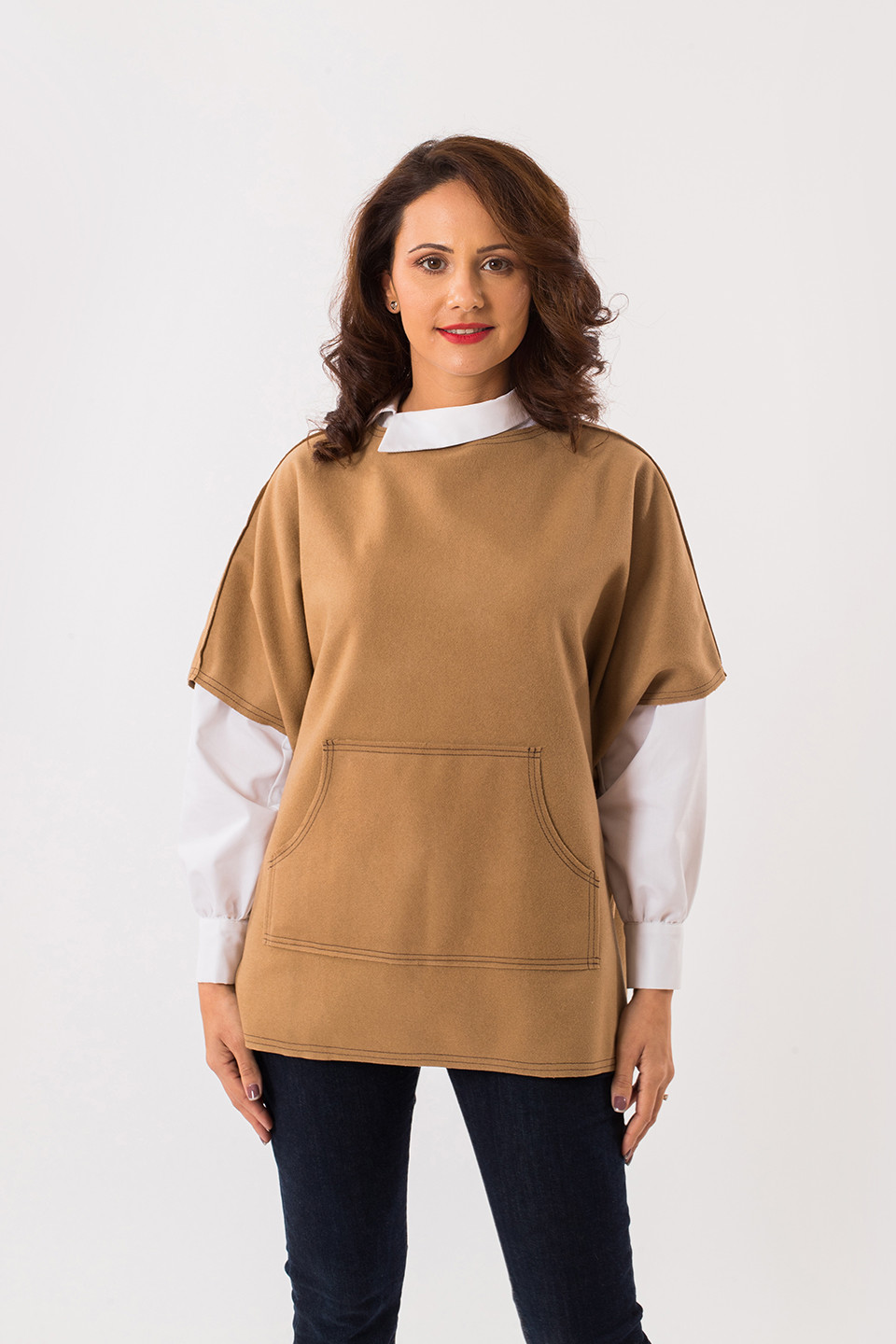 poncho bej din lana virgina