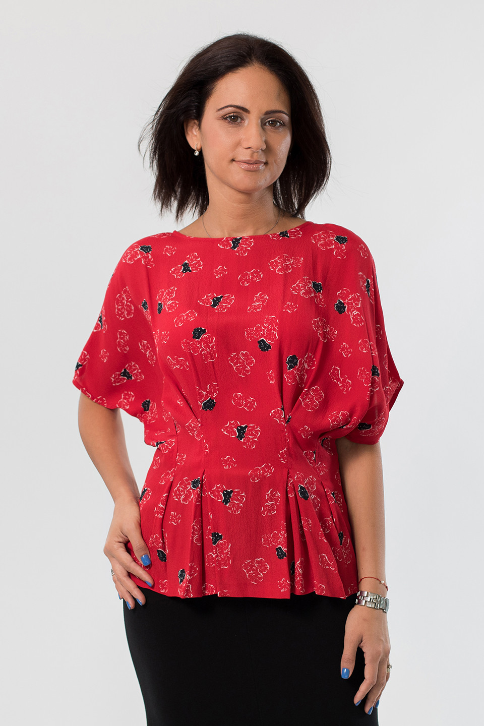bluza rosie cu imprimeu din vascoza