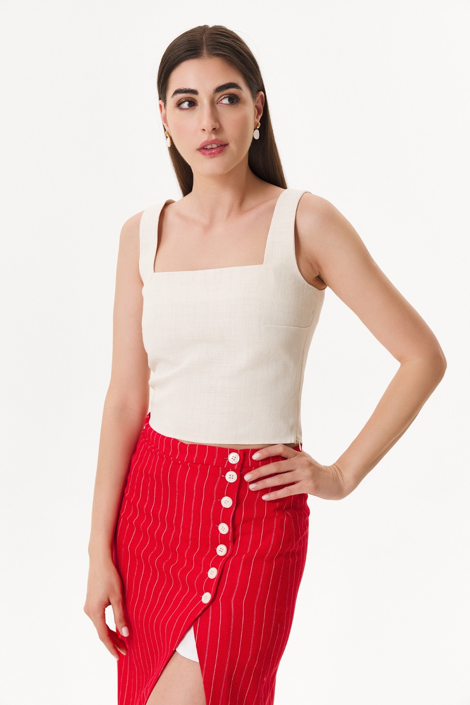 Top din In cu decolteu rectangular