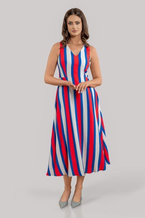 Rochie midi cu dungi din vâscoză DIVA