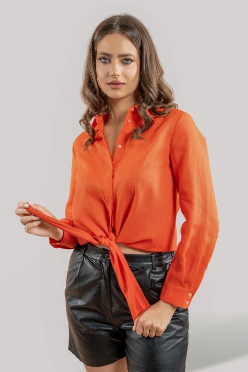 Cămașă din in orange cu nod în talie SIA