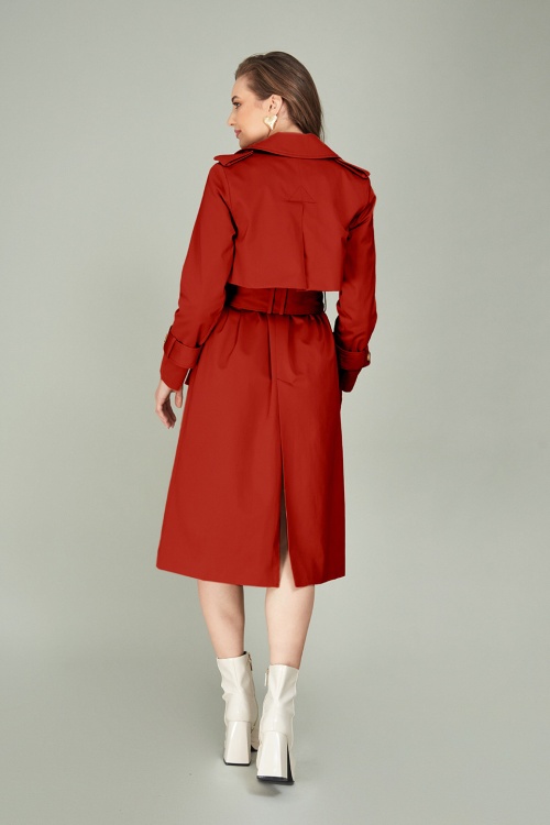 Trench burgundy din gabardin de bumbac