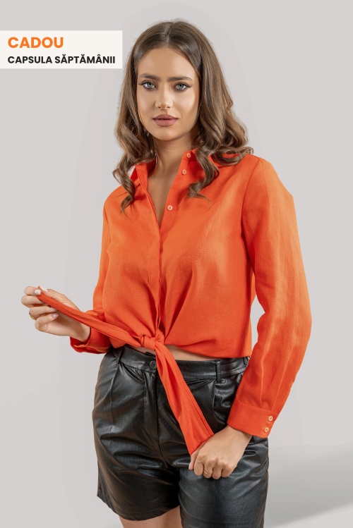 Cămașă din in orange cu nod în talie SIA