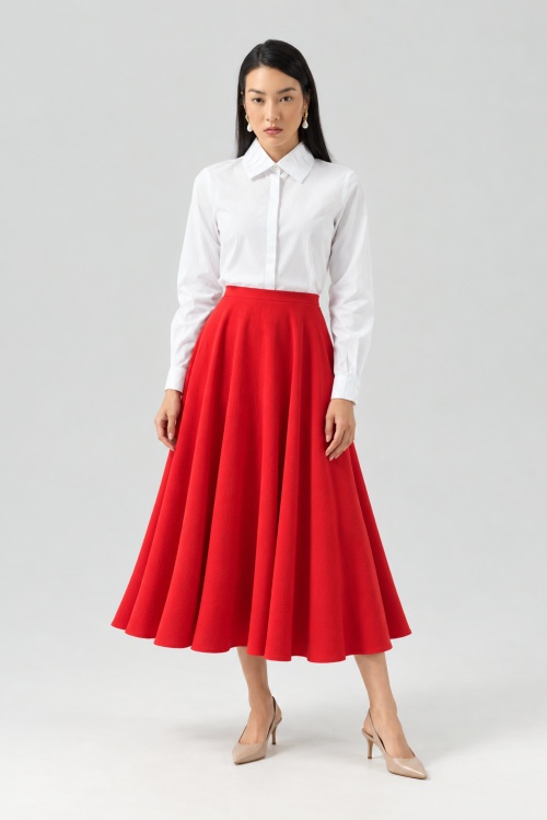 Fusta midi evazata rosie STEREO