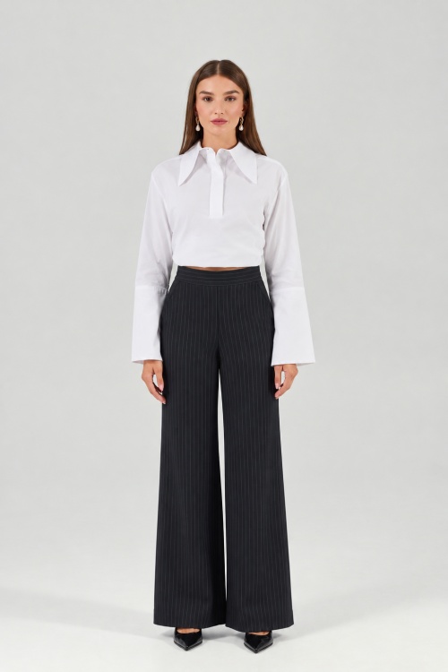 Pantaloni evazati bleumarin cu dungi TOVA
