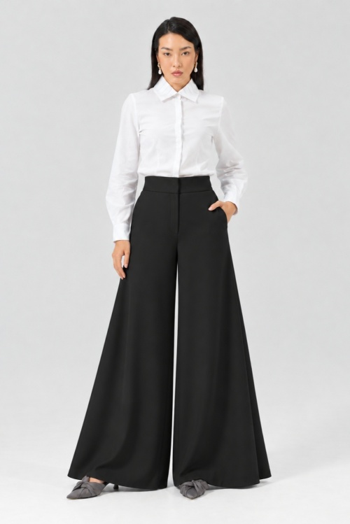Pantaloni negri evazati din gabardina TANIA