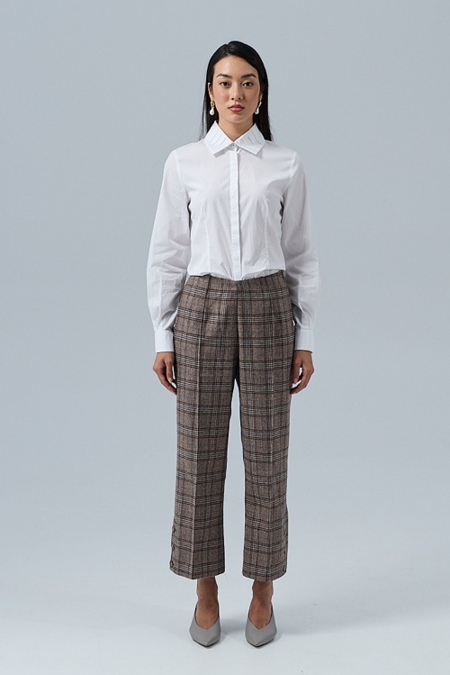 Pantaloni cu carouri bej cu carouri TRIM