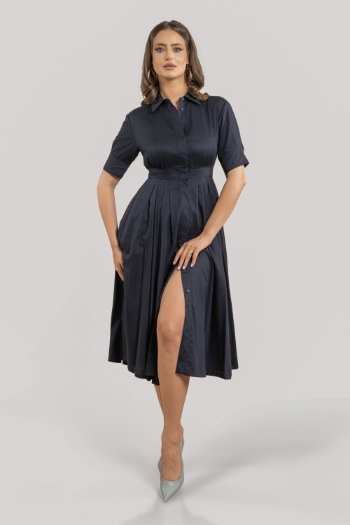 Rochie cămașă neagră cu buzunare din bumbac CARUSO