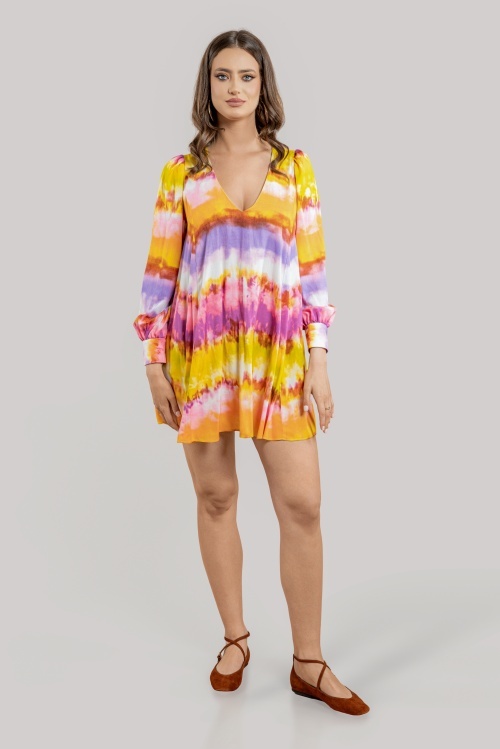 Rochie mini din vâscoză cu imprimeu galben-mov DAZE