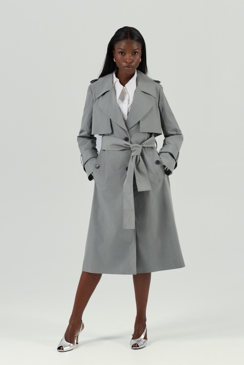 Trench clasic gri din bumbac TRACE