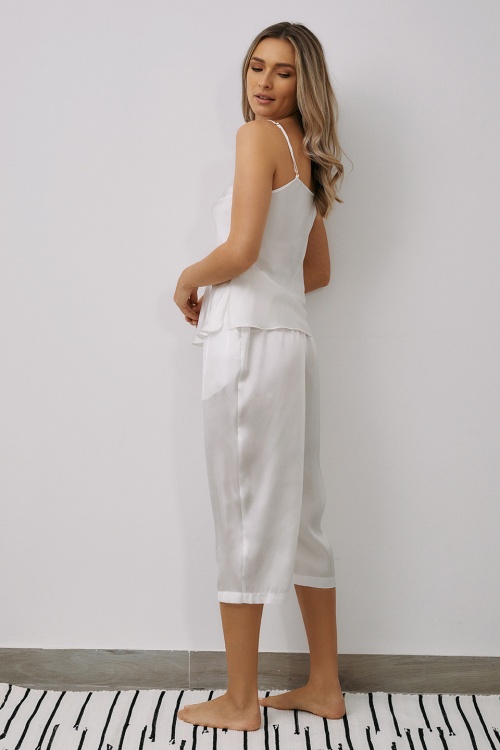 pantaloni albi dama din satin