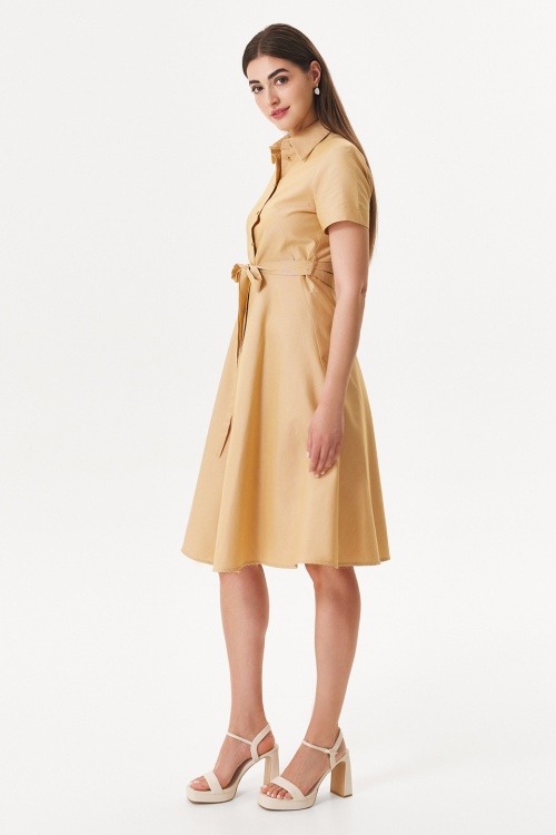 Rochie tip cămașă din poplin de bumbac caramel