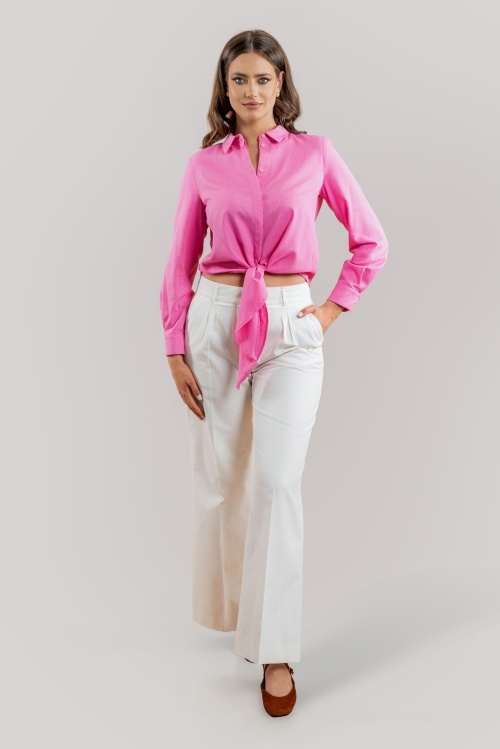 Pantaloni evazați wide leg albi din bumbac MAURA