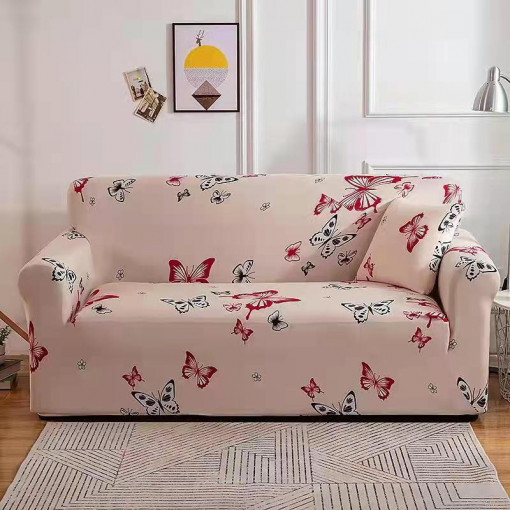 Husa Elastica Pentru Canapea 2 locuri Roz Cu Fluturasi