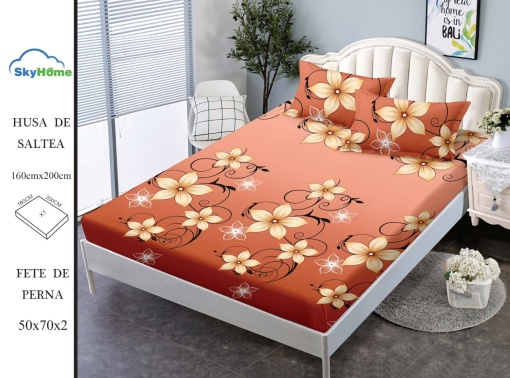 HUSA DE PAT CU ELASTIC CU 2 FETE DE PERNA 160x200cm SKYN04
