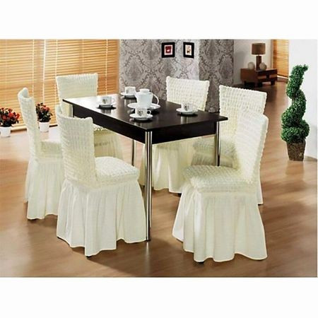 Set 6 Huse Elastice si Creponate cu Volan pentru Scaune - Diverse Culori
