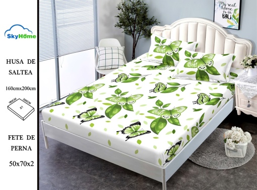 HUSA DE PAT CU ELASTIC CU 2 FETE DE PERNA 160x200cm SKYN05