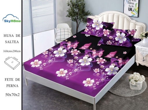 HUSA DE PAT CU ELASTIC CU 2 FETE DE PERNA 160x200cm SKYN06