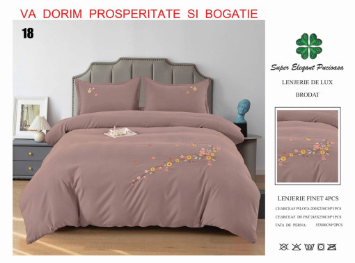 Lenjerie Bumbac Finet cu Broderie cu Floricele 4 piese Brop06