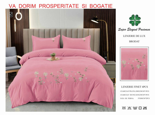Lenjerie Bumbac Finet cu Broderie cu Floricele 4 piese Brop18