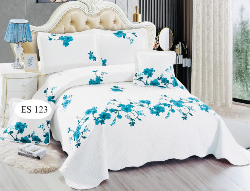 CUVERTURA BUMBAC EAST NEW COMFORT 5 PIESE FLORI BLEU