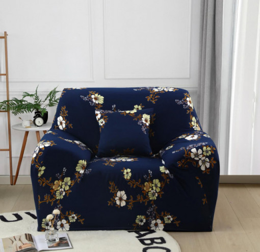 Husa Elastica Pentru Fotoliu Albastru Flori Albe