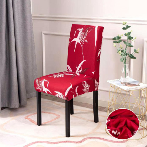 Set 4 Huse Scaune - Rosu Cu Frunze