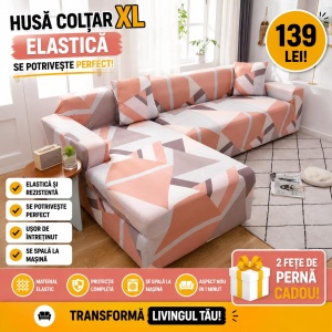 Husa Elastica Pentru Coltar Model Roz cu dungi Gri XL