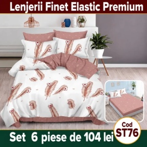 Lenjerie de pat finet 6 piese Premium cu Elastic ST76