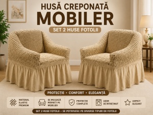 Set 2 Huse Creponate cu volanas Bej