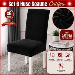 Set 6 Huse Scaune Catifea Premium Negru HSS06
