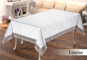 Fata de masa ,Louise Alb din jacquard cu broderie , dreptunghiulara 160x220cm