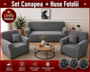Husa Canapea 3 Locuri + 2 Huse Fotolii Premium*Catifea Gri Inchis HCS02