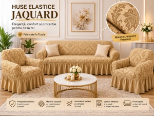 Husa Canapea 3 Locuri + 2 Huse Fotolii Premium* Jacquard (Set ) Bej