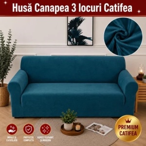 Husa Elastica Canapea 3 locuri Catifea Turcoaz SCA03