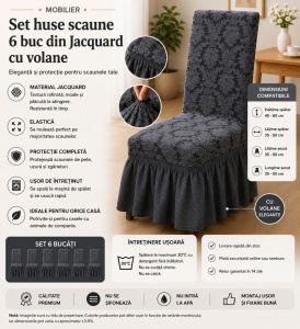 Set 6 Huse Scaune PremiumJaquard cu Volane Cenusiu - Img 2