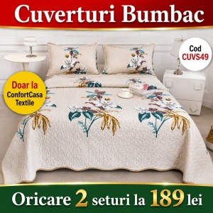 Set Cuvertura de Pat cu 2 Fete, 3 Piese, CUVS49 OFERTA 2 LA 189 LEI