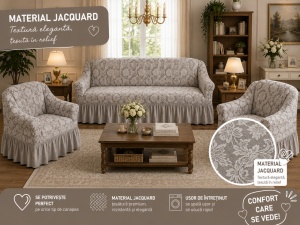 Husa Canapea 3 Locuri + 2 Huse Fotolii Premium* Jacquard (Set ) Gri