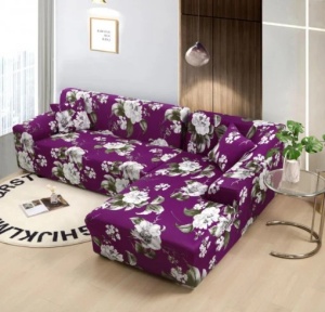 Husa Elastica Pentru Coltar Model Mov cu Flori XL - Img 2