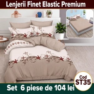 Lenjerie de pat finet 6 piese Premium cu Elastic ST35