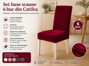 Set 6 Huse Scaune Catifea Plusata Bordo