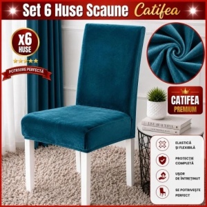 Set 6 Huse Scaune Catifea Premium Turcoaz HSS02