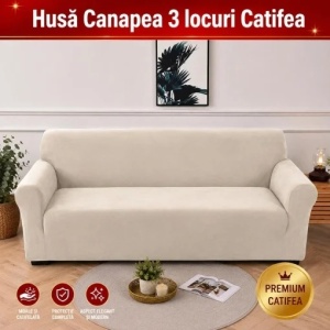 Husa Elastica Canapea 3 locuri Catifea Alb Murdar SCA06
