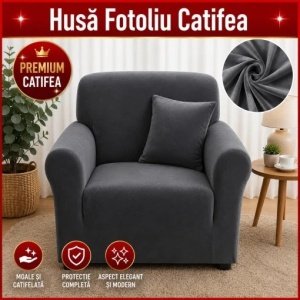 Husa Elastica Pentru Fotoliu Catifea Gri Inchis SCA19