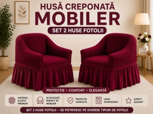 Set 2 Huse Creponate cu volanas Bordo