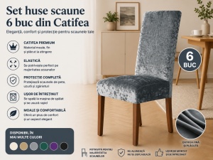 Set 6 Huse Scaune Catifea Plusata Cenusiu - Img 2