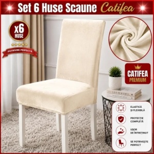 Set 6 Huse Scaune Catifea Premium Crem HSS05